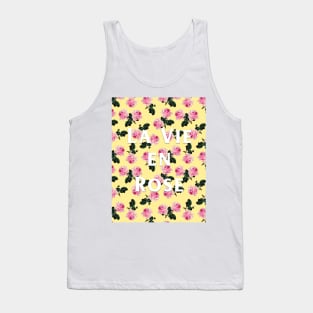 La Vie En Rose - pink scattered vintage roses on yellow Tank Top